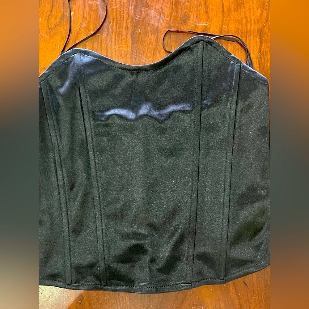 LYANER BLACK Satin Sweetheart Neck Crop Tube Top Strapless Bustier Cami Top